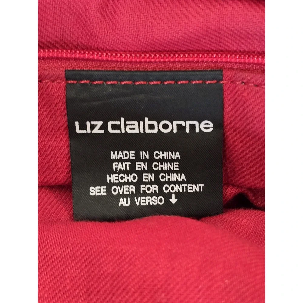 Vintage Liz Claiborne Black Double Strap‎ Red Lining Faux Leather Hand Bag
